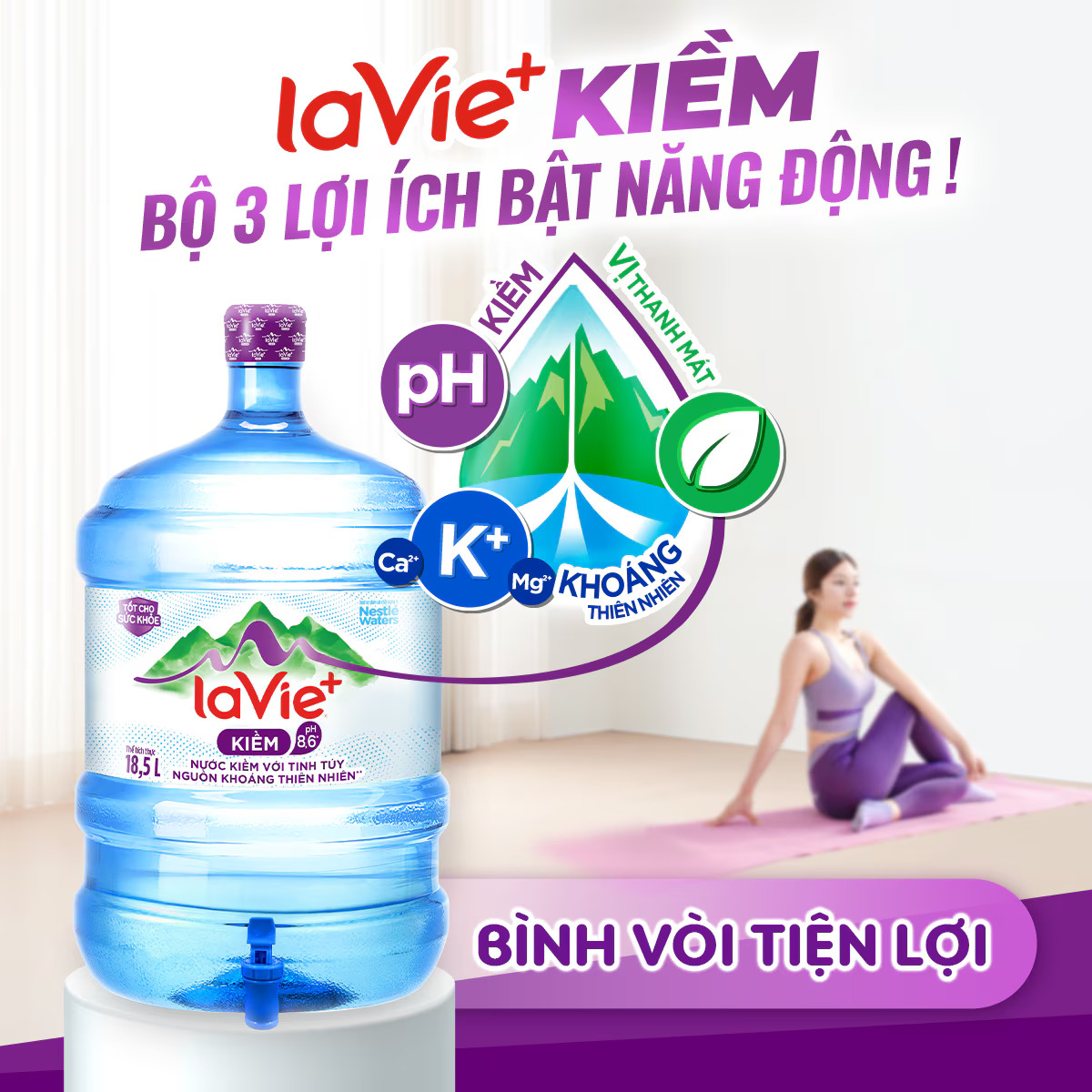 Bình nước LaVie+ Kiềm 18.5L Có Vòi - Nước Kiềm có khoáng thiên nhiên